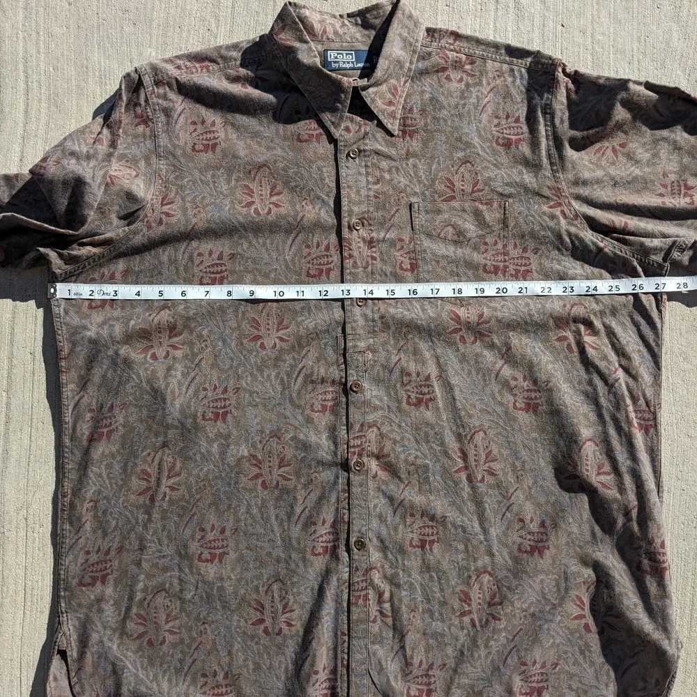 Vintage 90s Polo Ralph Lauren Safari Paisley Shirt XL Earth Tone Cotton Ink Wash